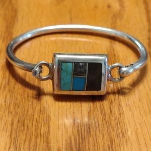 Multi inlay stone solid sterling bracelet